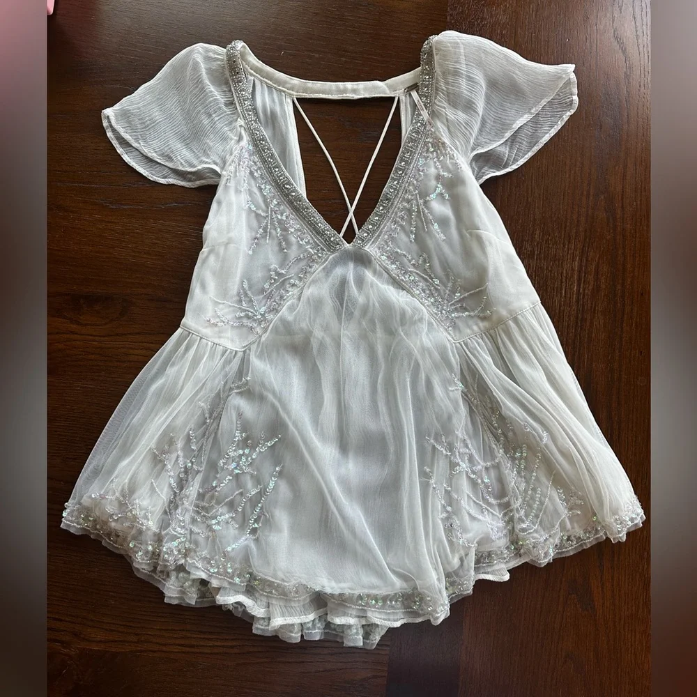 Free People Golden Light Embellished Fairy Top Small - Picture 3 of 9